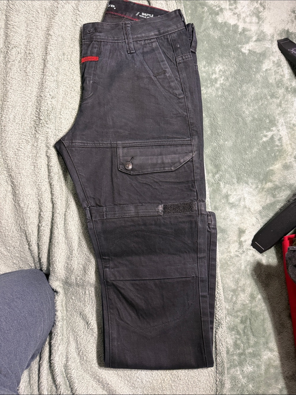 Marithe Francois Girbaud Black Cargo Pants with Red Accent